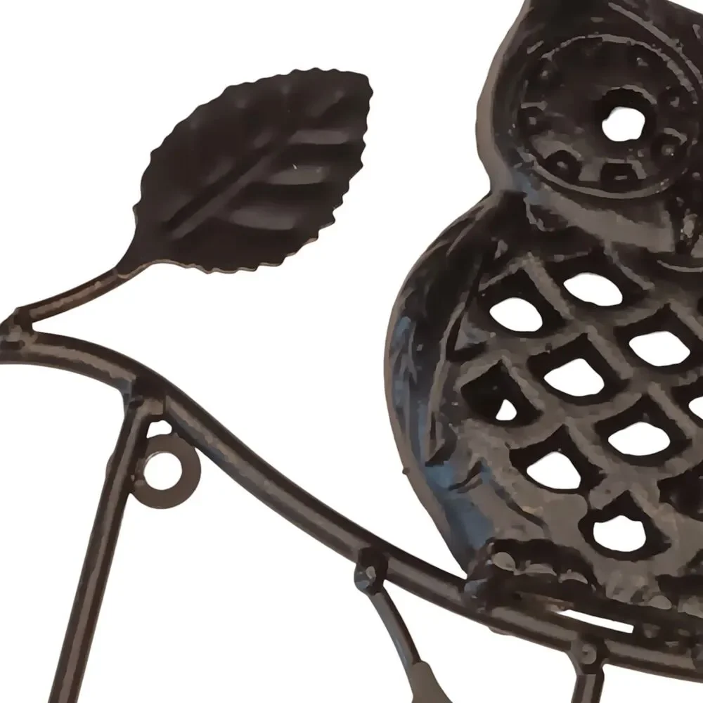Owl On Tree Branch Wall Hanger Key Holder Three (3) Hooks Black Metal 10.5x7x1